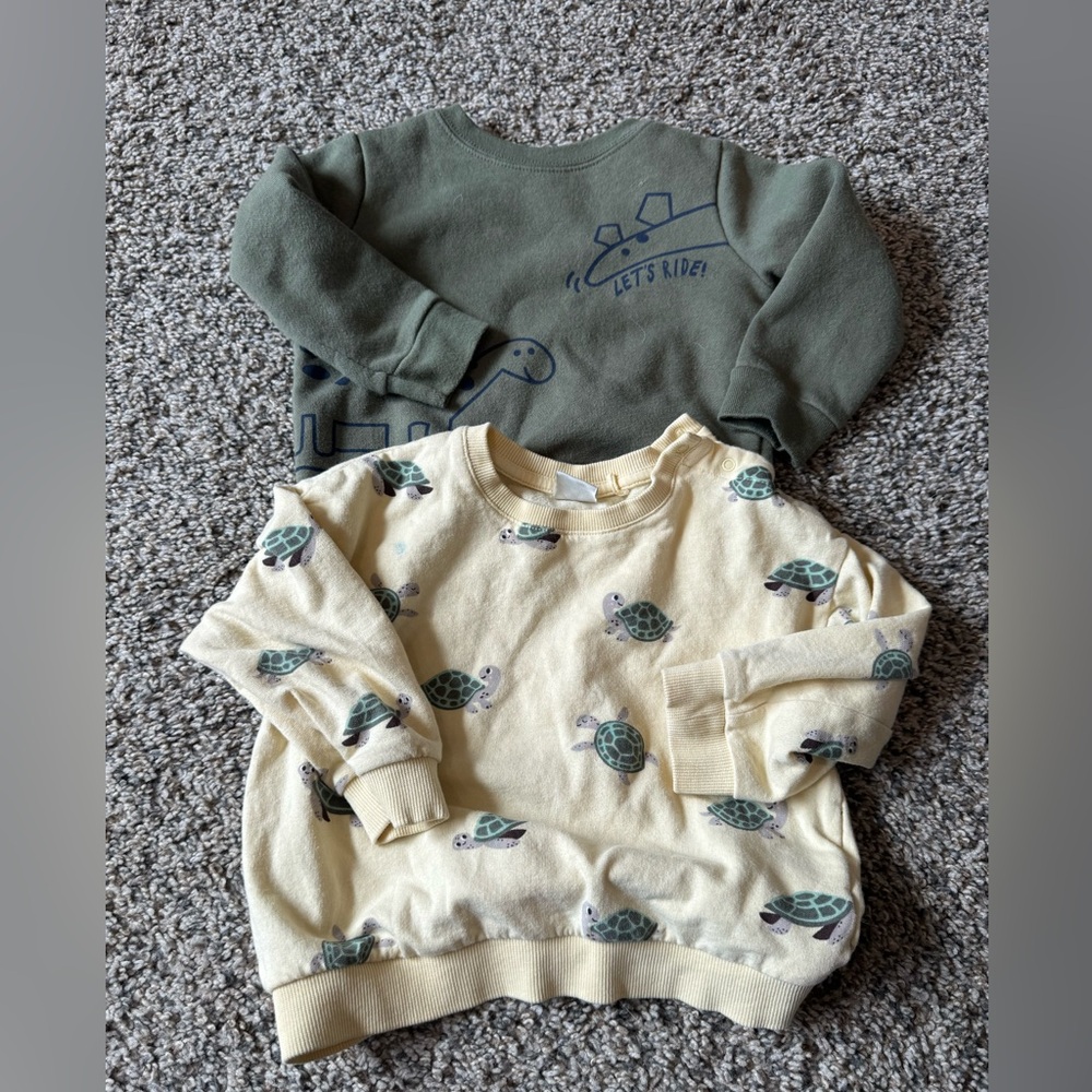 Cat & Jack yellow Turtle Print Sweatshirt and Green Graphic Crewneck - Kids
